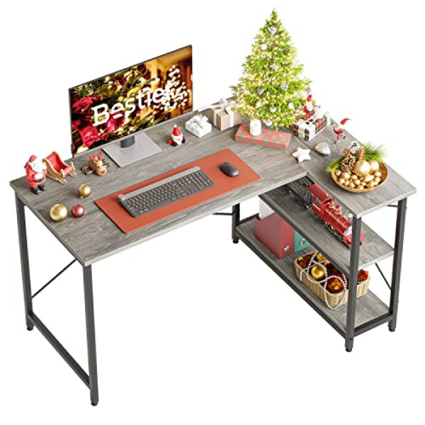 Bureau Geek Bestier en L - Étagères Réversibles - Compact