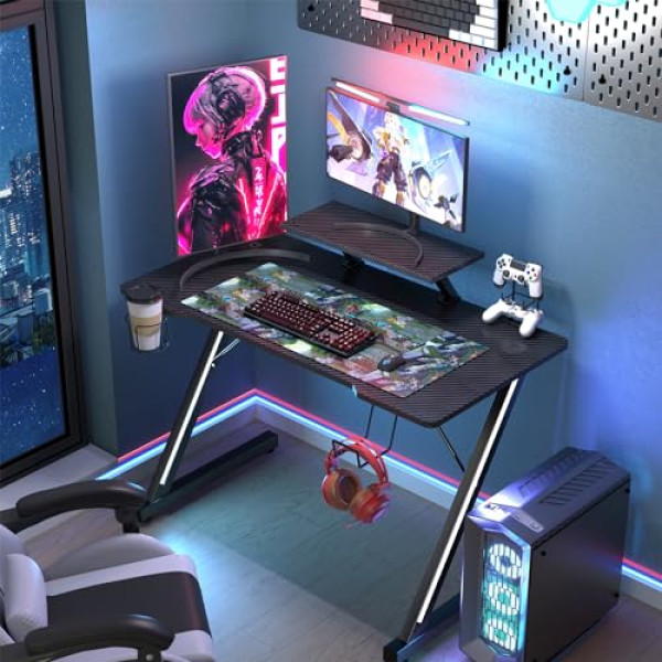 Bureau Gamer Z-Force - Plateau Fibre de Carbone & Accessoires Gaming