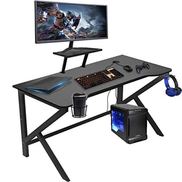 Bureau Geek Forme K - Fibre de Carbone & Accessoires Gamers