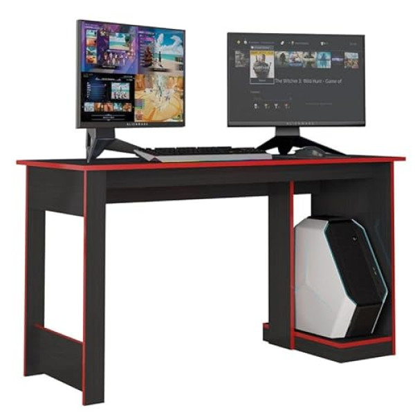 Bureau Geek Noir & Rouge - Support UC Intégré