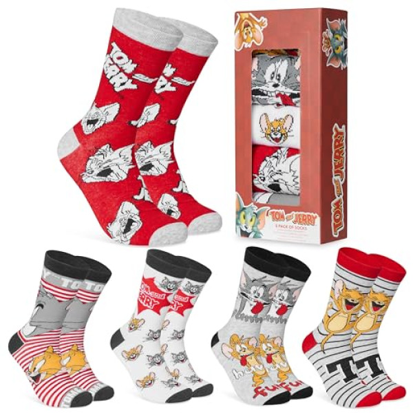 Chaussettes Tom et Jerry - Coffret 5 Paires (Gris/Rouge)