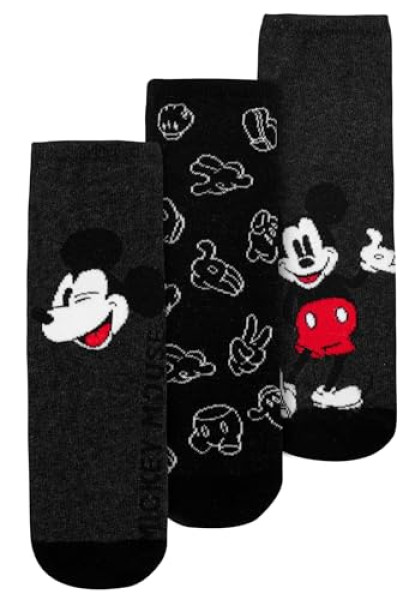 Chaussettes Mickey Mouse Disney - Lot de 3 Paires - Gris/Noir